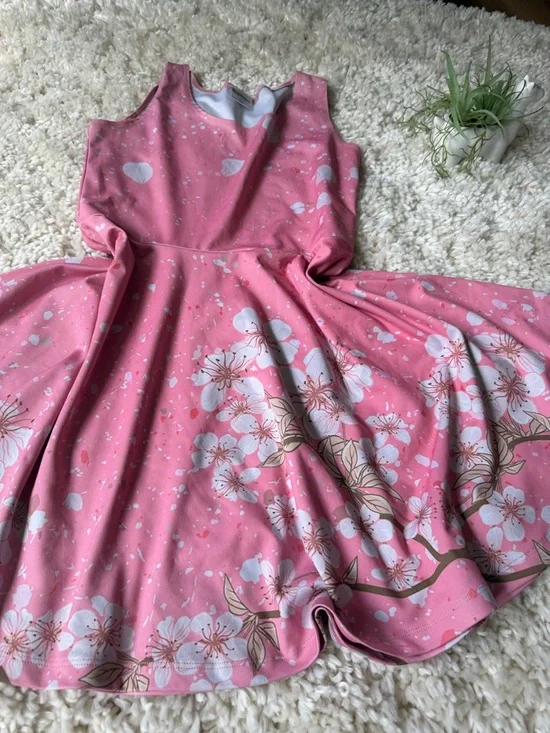 Sleeveless Pink Floral Fit-and-Flare spring Japanese blossom Midi Dress - Picture 4 of 6